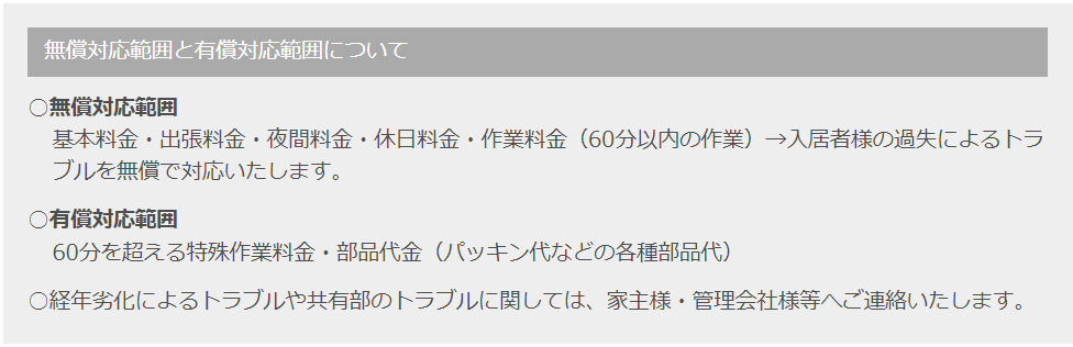 入居応援サポート 無償範囲 有償範囲